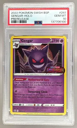 2022 Pokemon SWSH Lost Origin Prerelease Promo SWSH241 Gengar Holo PSA 10 6100 - Image 1