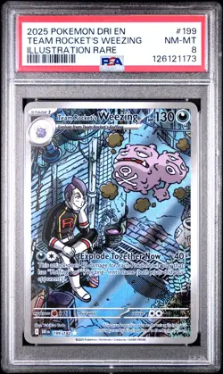 2025 POKEMON DRI EN-DESTINED RIVALS #199 TEAM ROCKET'S WEEZING PSA 8 - Image 1
