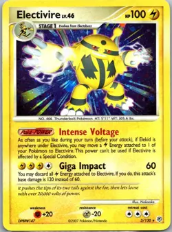 Pokemon TCG Electivire Holo Rare Holo Diamond and Pearl 3/130 MP - Image 1
