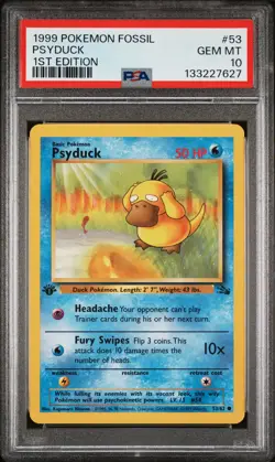 1999 POKEMON FOSSIL 1ST ED #53 PSYDUCK PSA 10 - Image 1
