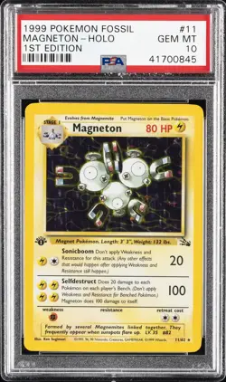 1999 POKEMON FOSSIL 1ST ED #11 MAGNETON-HOLO PSA 10 - Image 1