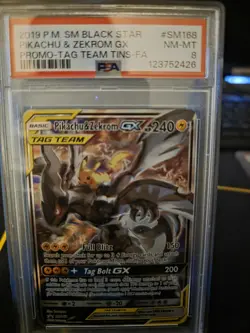 Pokemon 2019 Pikachu & Zekrom GX SM168 Full Art SM Black Star Promo PSA 8 - Image 1