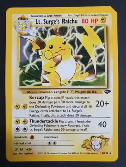 Lt. Surge's Raichu 11/132 Holo - Gym Challenge - Pokemon Card - LP Miscut - Image 1