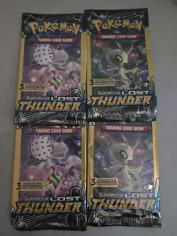 Pokemon Sun & Moon Lost Thunder 3-Card Sealed Booster Packs 2018 4 Packs - Image 1