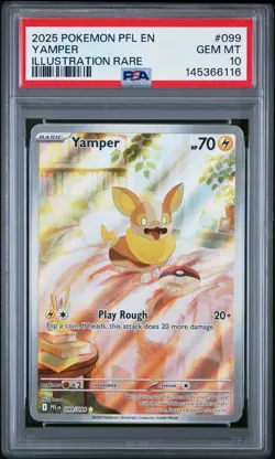 2025 POKEMON PFL EN-PHANTASMAL FLAMES #099 YAMPER ILLUSTRATION RARE PSA 10 - Image 1