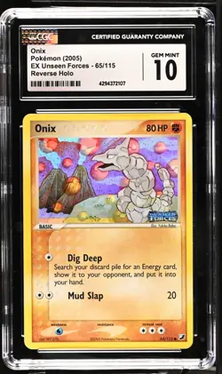 CGC 10 GEM MINT Onix EX Unseen Forces 65/115 Reverse Holo Stamped Pokemon Card - Image 1