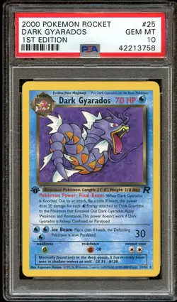 PSA 10 GEM MINT Dark Gyarados 25/82 RARE Team Rocket 1ST EDITION Pokemon Card - Image 1