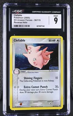 CGC 9 MINT Clefable 2005 EX Unseen Forces 36/115 Reverse Holo Pokemon Card - Image 1