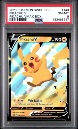 Pikachu V SWSH143 SWSH: Sword & Shield Promo Cards Holo PSA 8 - Image 1