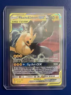 Pokemon Pikachu & Zekrom GX TCG Sun & Moon Holo Ultra Rare Card 33/181 - Image 1