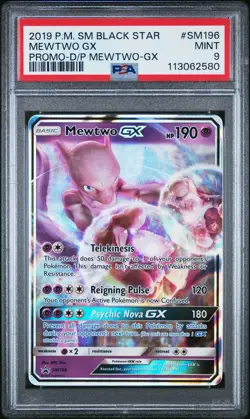 2019 Pokemon SM Black Star Promo Mewtwo GX SM196 PSA 9 Mint! - Image 1