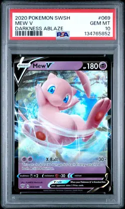 PSA 10 2020 Pokemon Sword & Shield Darkness Ablaze #069 Mew V - Image 1