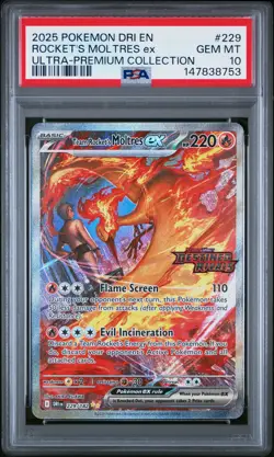 2025 POKEMON DRI EN-DESTINED RIVALS #229 TEAM ROCKET'S MOLTRES EX PSA 10 - Image 1