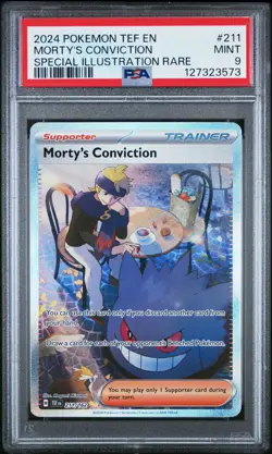 2024 POKEMON TEF EN-TEMPORAL FORCES #211 MORTY'S CONVICTION PSA 9 - Image 1