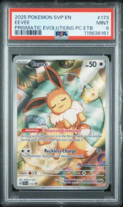 2025 POKEMON PRISMATIC EVOLUTIONS POKEMON CENTER ETB PROMO SVP #173 EEVEE PSA 9 - Image 1