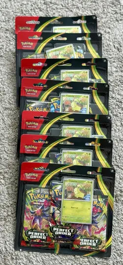 POKEMON TCG (LOT OF 7) ME03 Perfect Order 3 Pack Blister Chikorita Sealed New - Image 1