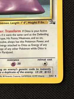 Pokemon Ditto 3/62 (1sr Edition) Fossil Holo *Near Mint* - Image 5