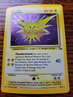 Zapdos 15/62 - Fossil Set - Rare Holo - Vintage WOTC Pokemon Card - MP* - Image 1