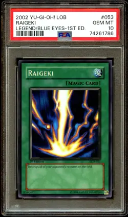 PSA 10 GEM MINT Raigeki LOB-053 WAVY 1st Edition LOB Yugioh Card 786 - Image 2