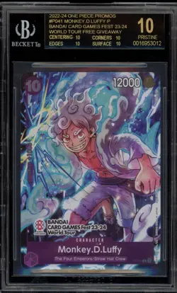 One Piece CCG Monkey.D.Luffy '23-24 Bandai Fest Promo P-041 BGS 10 BLACK LABEL - Image 1