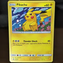 Pikachu SM206 LP/NM Black Star Promo Cosmos Holo Pokemon Card 206 happy flowers - Image 1