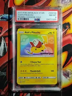 2017 POKEMON SM BLACK STAR PROMO I CHOOSE YOU! #SM108 ASH'S PIKACHU PSA 8 - Image 1