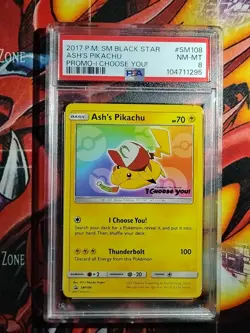 2017 POKEMON SM BLACK STAR PROMO I CHOOSE YOU! #SM108 ASH'S PIKACHU PSA 8 - Image 2