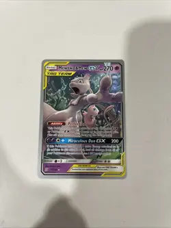 Pokemon Mewtwo Mew Tag Team GX TCG Holo Card Unified Minds 71/236 World Champion - Image 1
