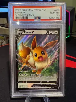 2020 Pokemon Eevee V Sword & Shield Promo SWSH065 V Powers Tins PSA 10 - Image 1