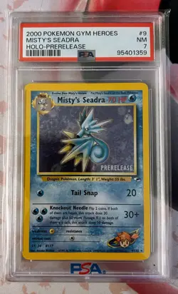 Misty's Seadra Prerelease Holo Stamped #9 Pokemon TCG Gym Heros PSA NEAR MINT 7 - Image 1
