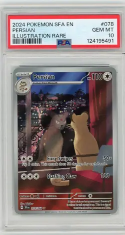 2024 POKEMON SFA EN-SHROUDED FABLE ILLUSTRATION RARE #078 PERSIAN PSA 10 - Image 1