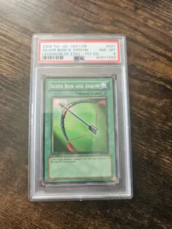PSA 8 Silver Bow and Arrow LOB-091 1st Edition Yu-Gi-Oh! Near Mint 2002 - Image 1