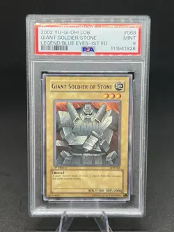 2002 YU-GI-OH! LOB-LEGEND OF BLUE EYES WHITE DRAGON GIANT SOLDIER OF STONE PSA 9 - Image 1