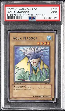 2002 YU-GI-OH! LOB-LEGEND OF BLUE EYES WHITE DRAGON 1ST ED AQUA MADOOR PSA 9 - Image 1