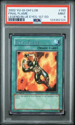 2002 YU-GI-OH! LOB-LEGEND OF BLUE EYES WHITE DRAGON 1ST ED FINAL FLAME PSA 9 - Image 1