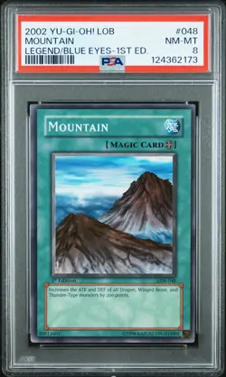 2002 YU-GI-OH! LOB-LEGEND OF BLUE EYES WHITE DRAGON 1ST ED #048 MOUNTAIN PSA 8 - Image 1