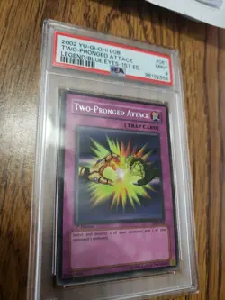 2002 Yu-Gi-Oh LOB-061 Two-Pronged Attack Legend of Blue Eyes 1st Ed. PSA Mint 9 - Image 1