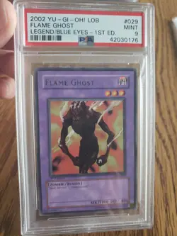 2002 Yu-Gi-Oh! LOB-029 Flame Ghost Legend of Blue Eyes 1st Ed. Rare PSA Mint 9 - Image 1