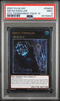 2020 YUGIOH OP13-EN002 ABYSS DWELLER ULTIMATE RARE PSA 9 Mint - Image 1