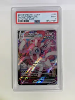 2021 POKEMON SWORD & SHIELD EVOLVING SKIES #075 FULL ART/SYLVEON VMAX PSA 9 - Image 1