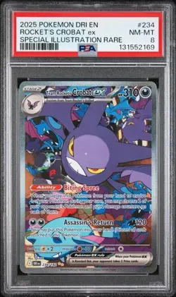 Team Rocket's Crobat ex 234/182 PSA 8 Destined Rivals Rare Holo Pokemon TCG - Image 1