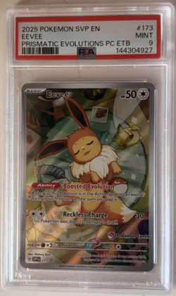 2025 POKEMON PRISMATIC EVOLUTIONS POKEMON CENTER ETB PROMO SVP #173 EEVEE PSA 9 - Image 3