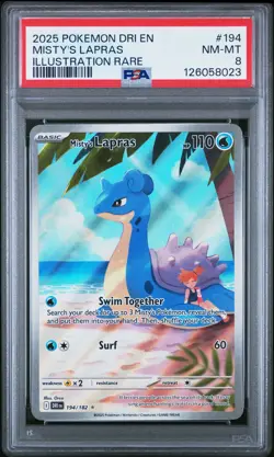 2025 POKEMON DRI EN-DESTINED RIVALS ILLUSTRATION RARE #194 MISTY'S LAPRAS PSA 8 - Image 1