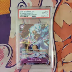 2025 ONE PIECE OP05 119 MONKEY D LUFFY ENGLISH 2ND ANNIVERSARY SET PROMO PSA 10 - Image 1
