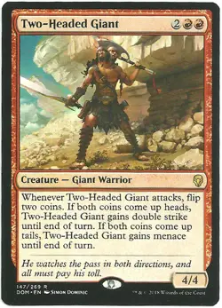 Magic the Gathering x4 Two-Headed Giant Dominaria Red Rare Creature NM - Image 1