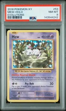 2016 POKEMON XY EVOLUTIONS #53 MEW-HOLO PSA 8 - Image 1
