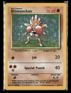 Base Set Pokemon TCG Hitmonchan 7/102 Rare Holo HP/DMG - Image 1