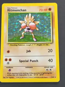 Base Set Pokemon TCG Hitmonchan 7/102 Rare Holo HP/DMG - Image 3