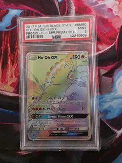2017 Pokemon Ho-Oh GX Rainbow Rare Holo Black Star Promo SM80 PSA 9 Mint - Image 1