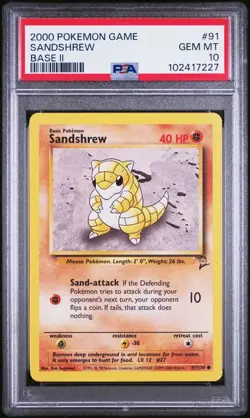 2002 Pokemon Base 2 # 91 Sandshrew PSA 10 Card GEM MINT Trusted Seller Free Ship - Image 1